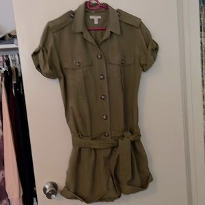 Burberry Brit Womens Romper Playsuit Collared Silk-Linen Safari